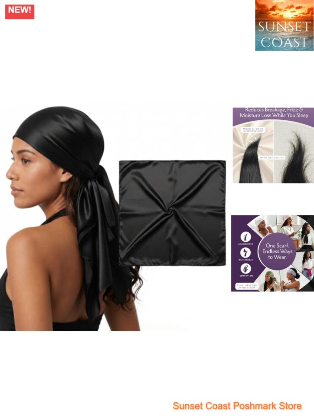 100% Mulberry Silk Head Scarf 36" - Hair Wrap, Frizz Protection, Sleep Accessory